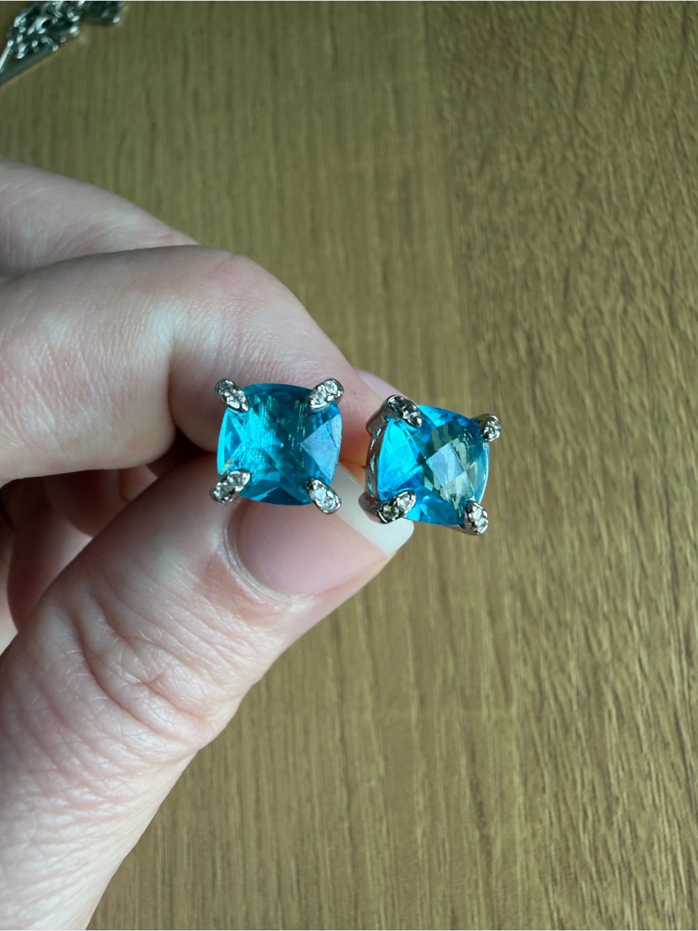 Blue Cushion-Cut Stud Earrings